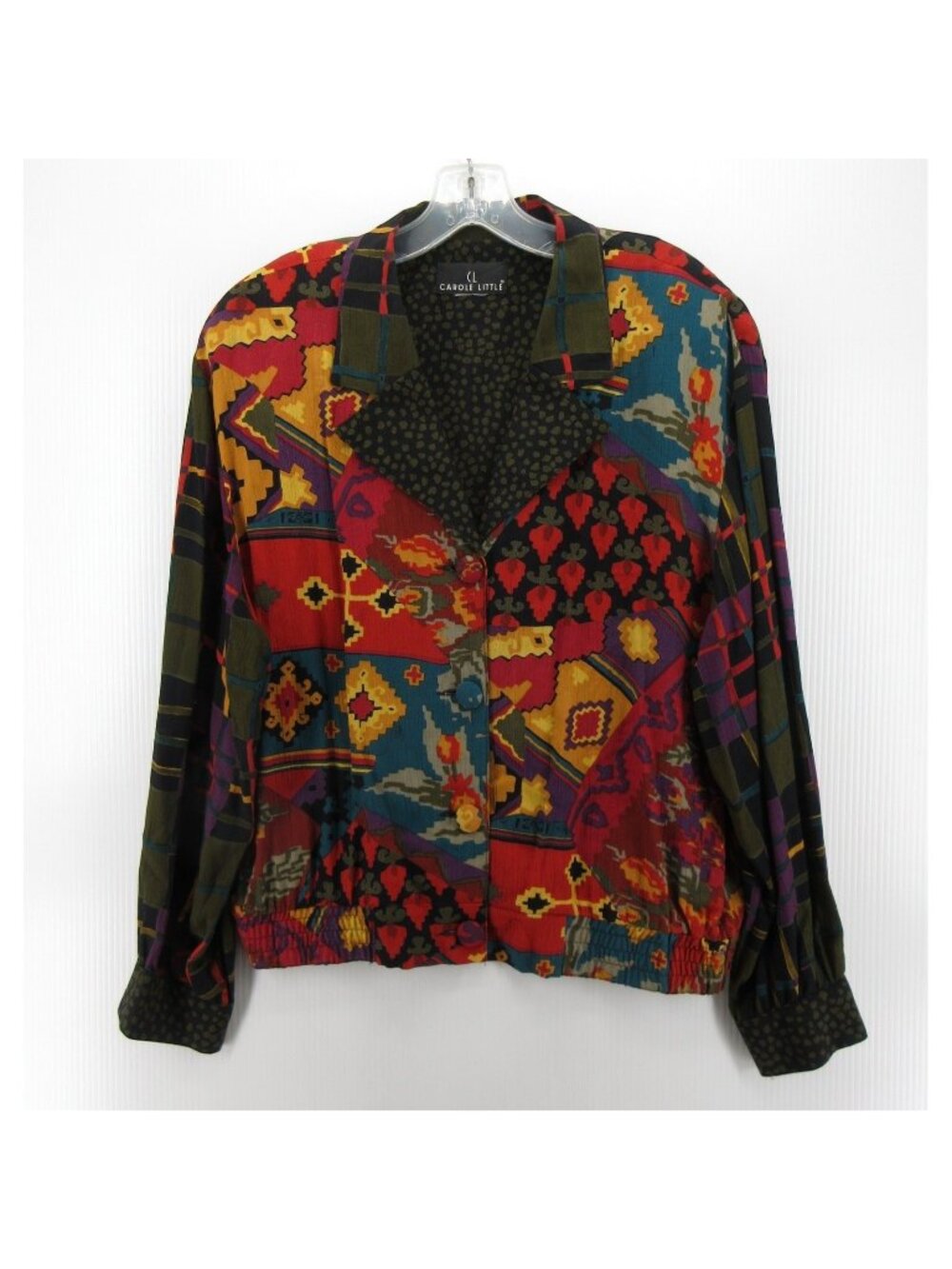 VINTAGE Carole Little Top 14 Blouse Patchwork Abstract Funky Hippie